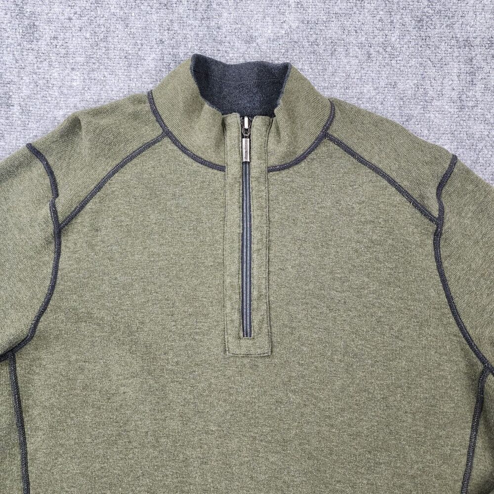 Tommy Bahama Sweater Mens XL Green Gray Flipsider 1/2 Zip Reversible Pullover - Picture 12 of 16